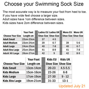 swimming socks size chart