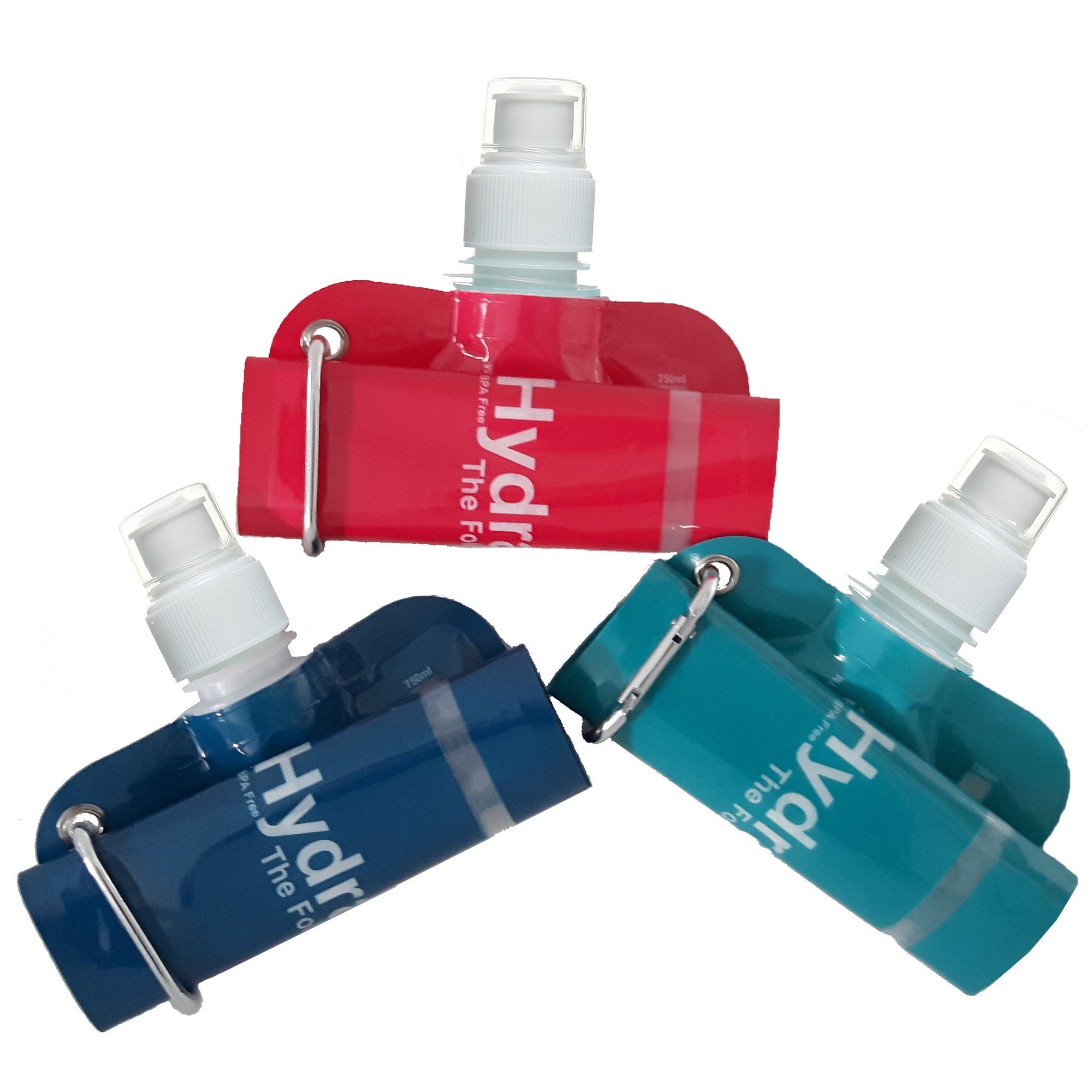 New HydraMate Foldable Bottle Colours. 750ml Collapsible Bottle 3 Pack.