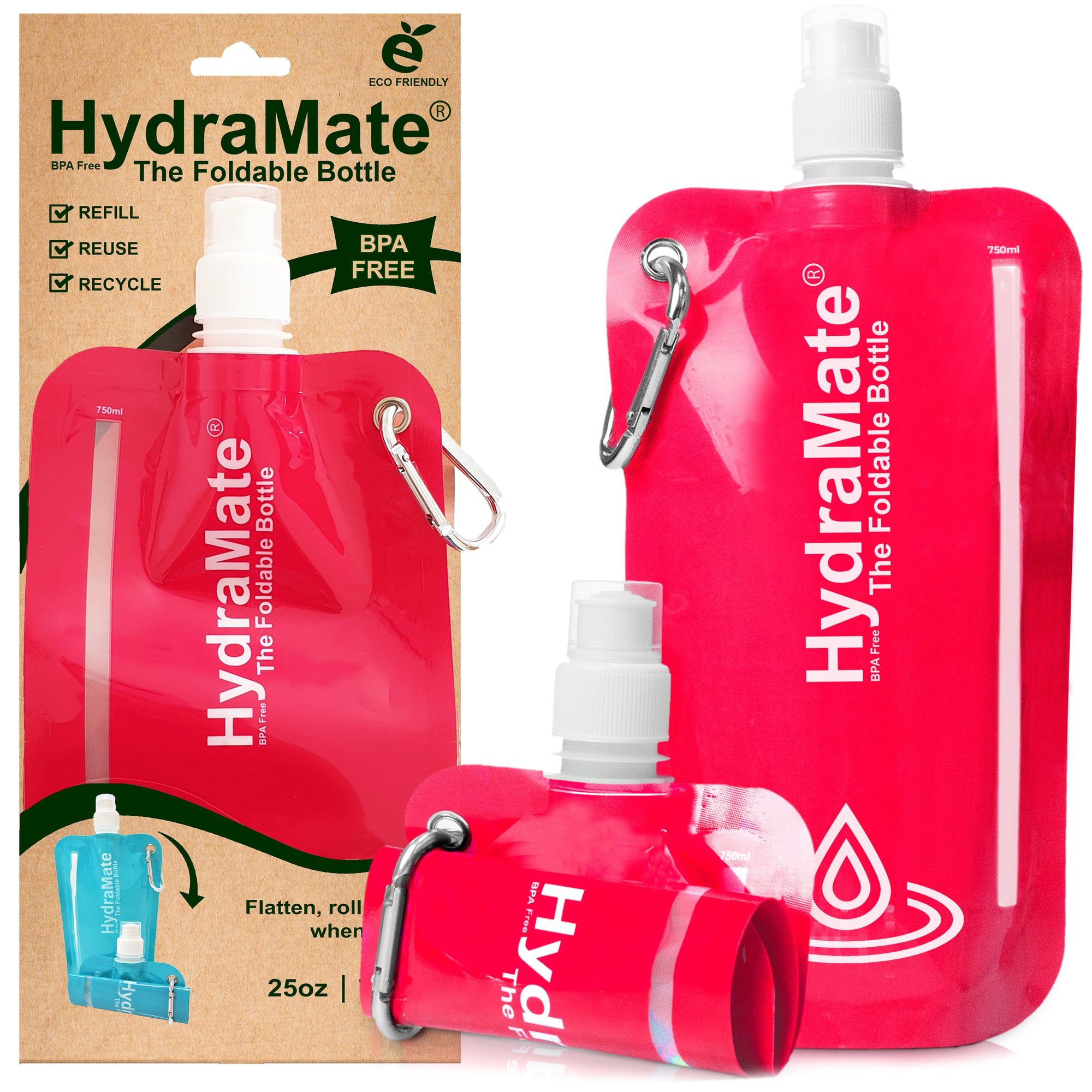 HydraMate Collapsible Water Bottle Pink