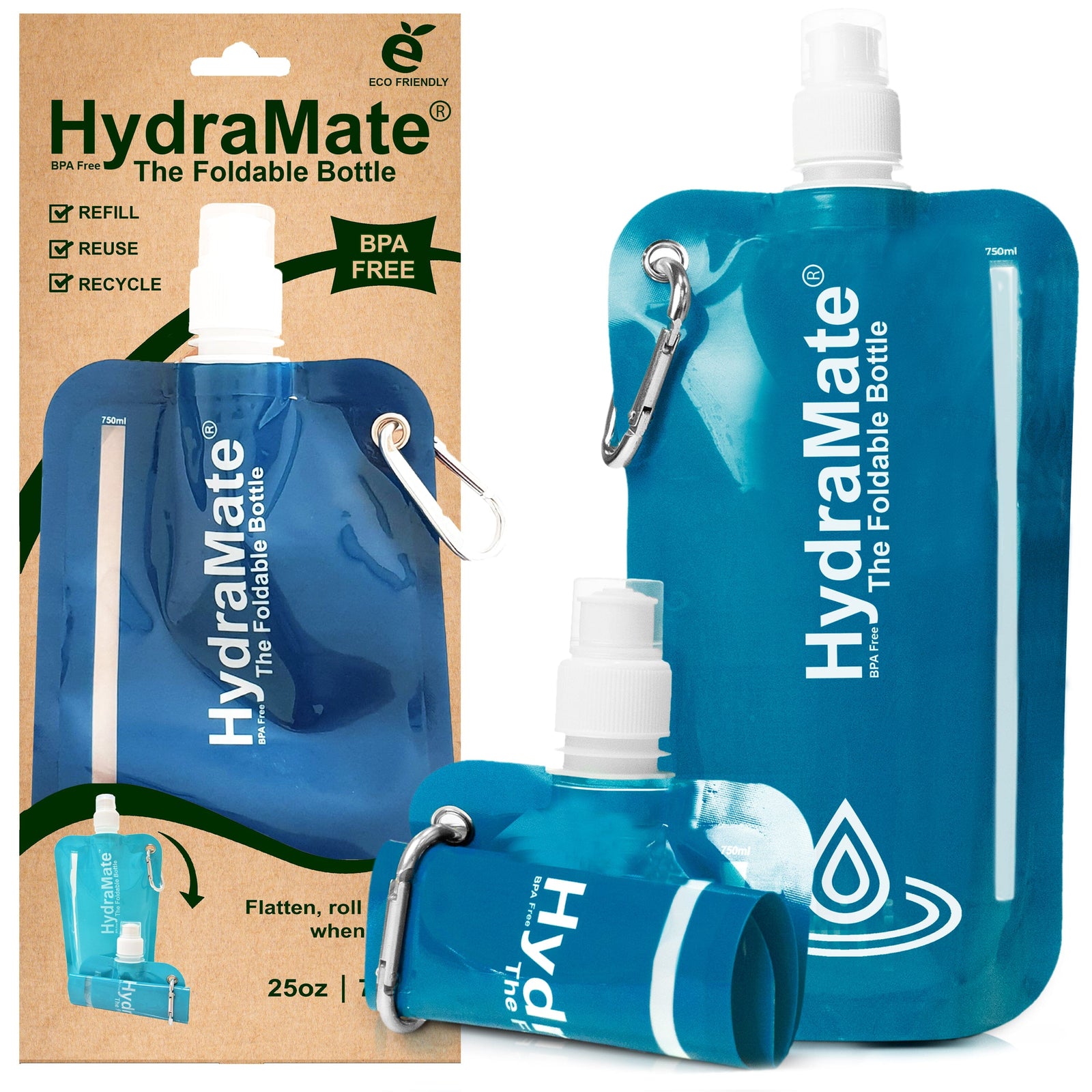 Botella plegable HydraMate - 750 ml - Azul petróleo