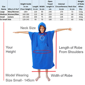 SwimCell Microfibre Changing Robe and Towel Size Chart