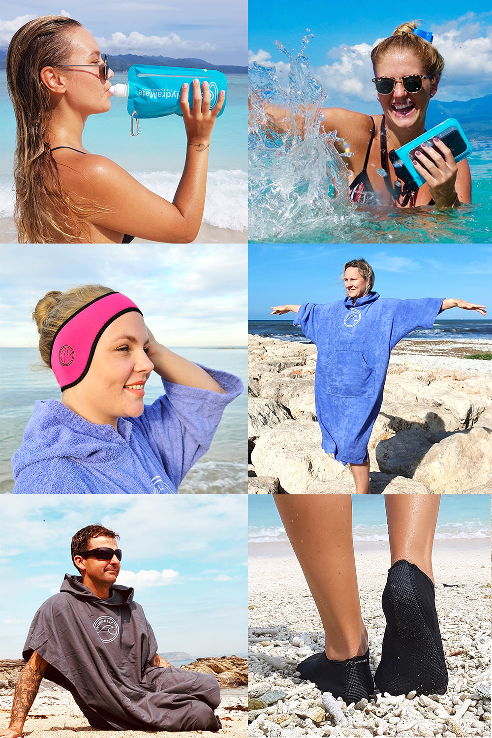SwimCell open water swimming products changing robe swimming socks water bottle
