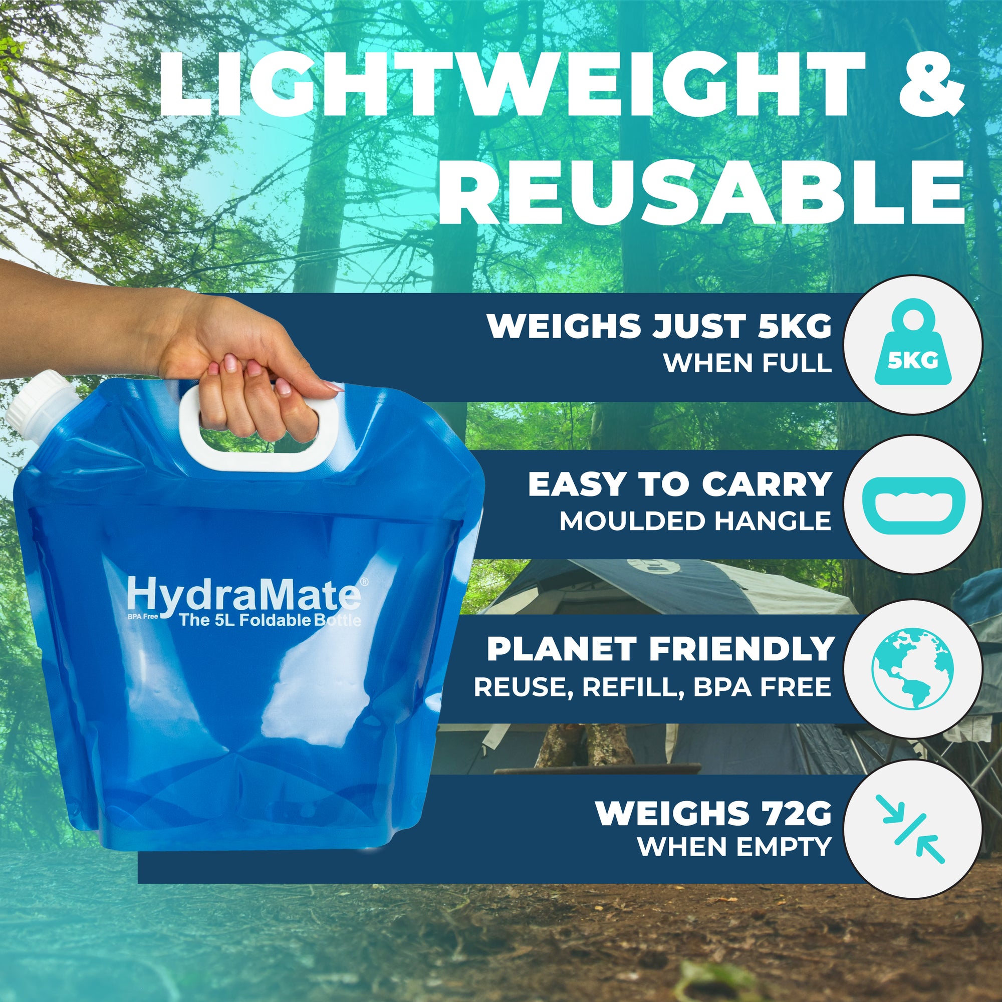 Water carrier bottle for camping and festivals
