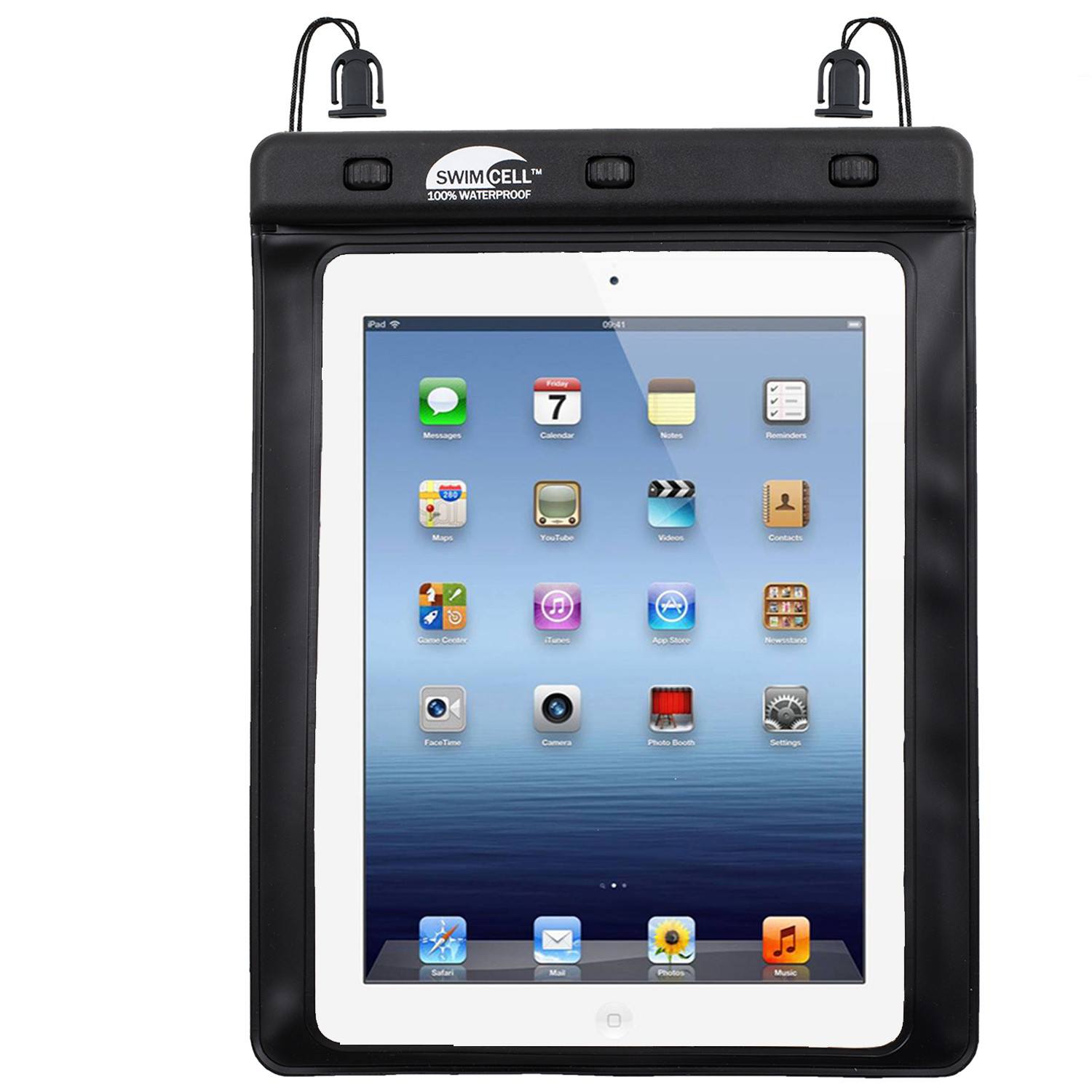 SwimCell Large Tablet waterproof case black with iPad