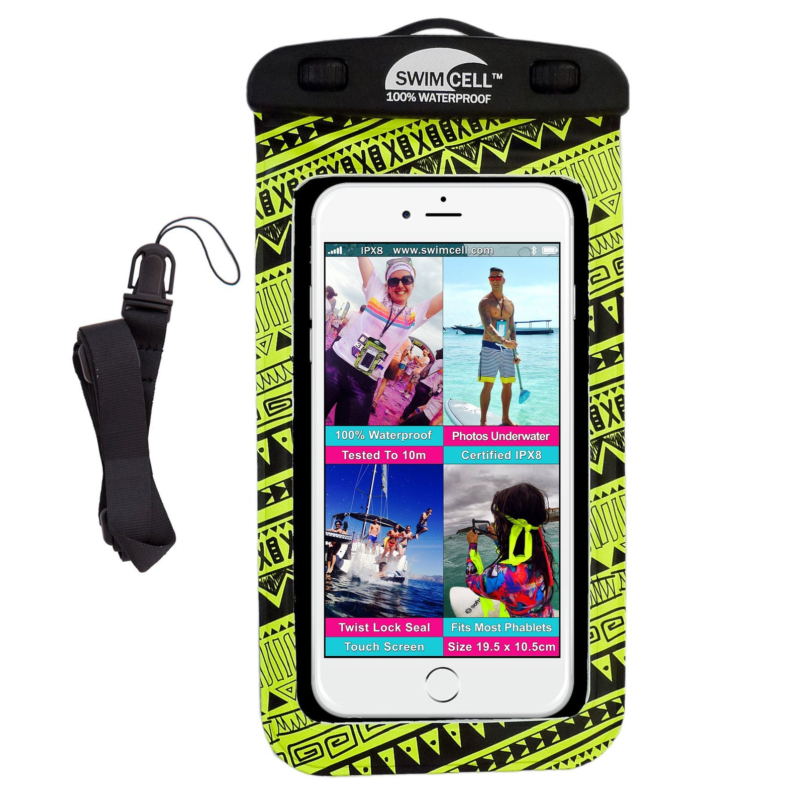 Funda impermeable para teléfono SwimCell - Grande - Amarillo neon