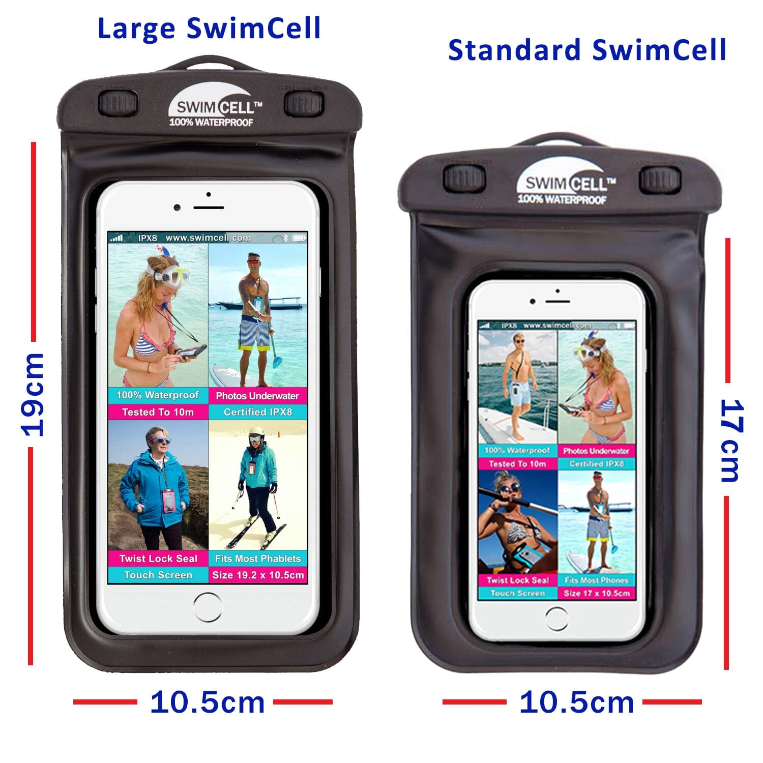 SwimCell large and standard phone case size