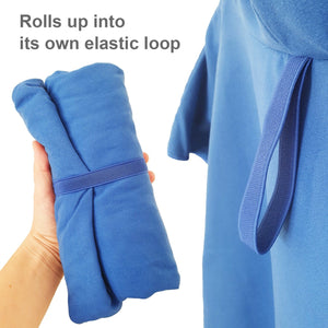 SwimCell Microfibre 2 in 1 changing robe towel blue rolls up
