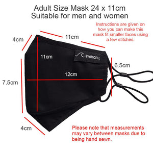 Adult cotton face mask measurements SwimCell