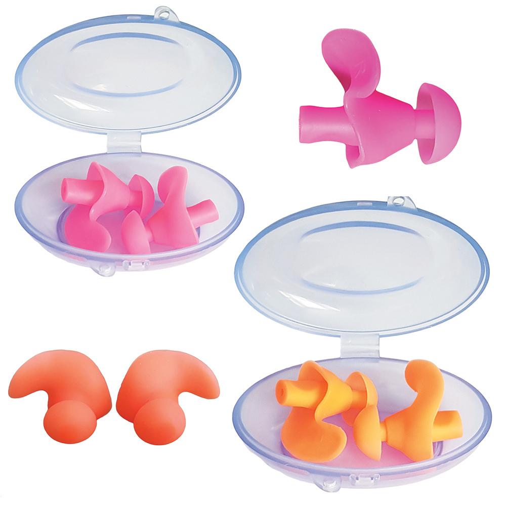 Waterproof Earplugs for Swimming. Adult Size. - 2 Pairs / Pink and Orange