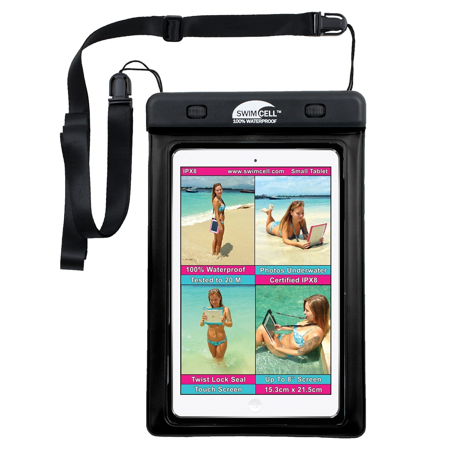SwimCell Waterproof Tablet Case - Small Black