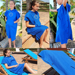 SwimCell Microfibre 2 in 1 changing robe towel blue for kids and teens